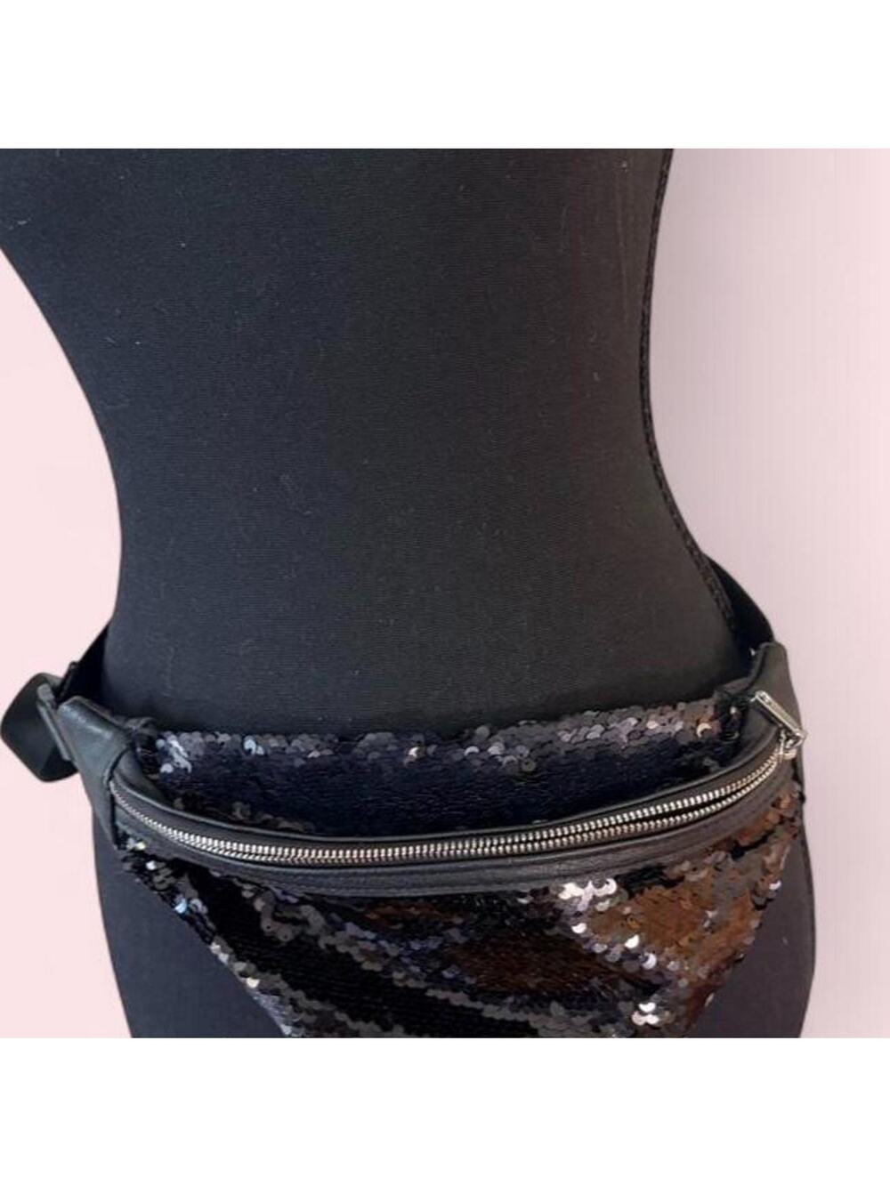 Black sequin belt bag / fanny pack with sparkle sequin glam festival y2k party